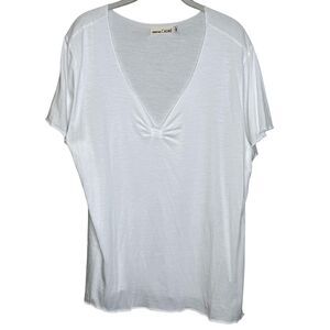 Johnny Was CALMÉ Shirt Womens Large White Pima Modal Ruched V Neck Tee Top